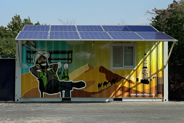 SES Smart Box Accommodation Exterior View with Graffiti Art Design showing its Customizable Appearance